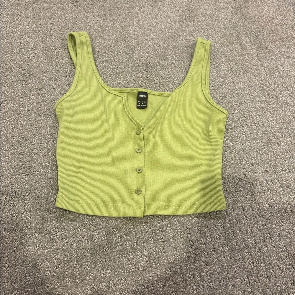 Green Button-Up Crop Top